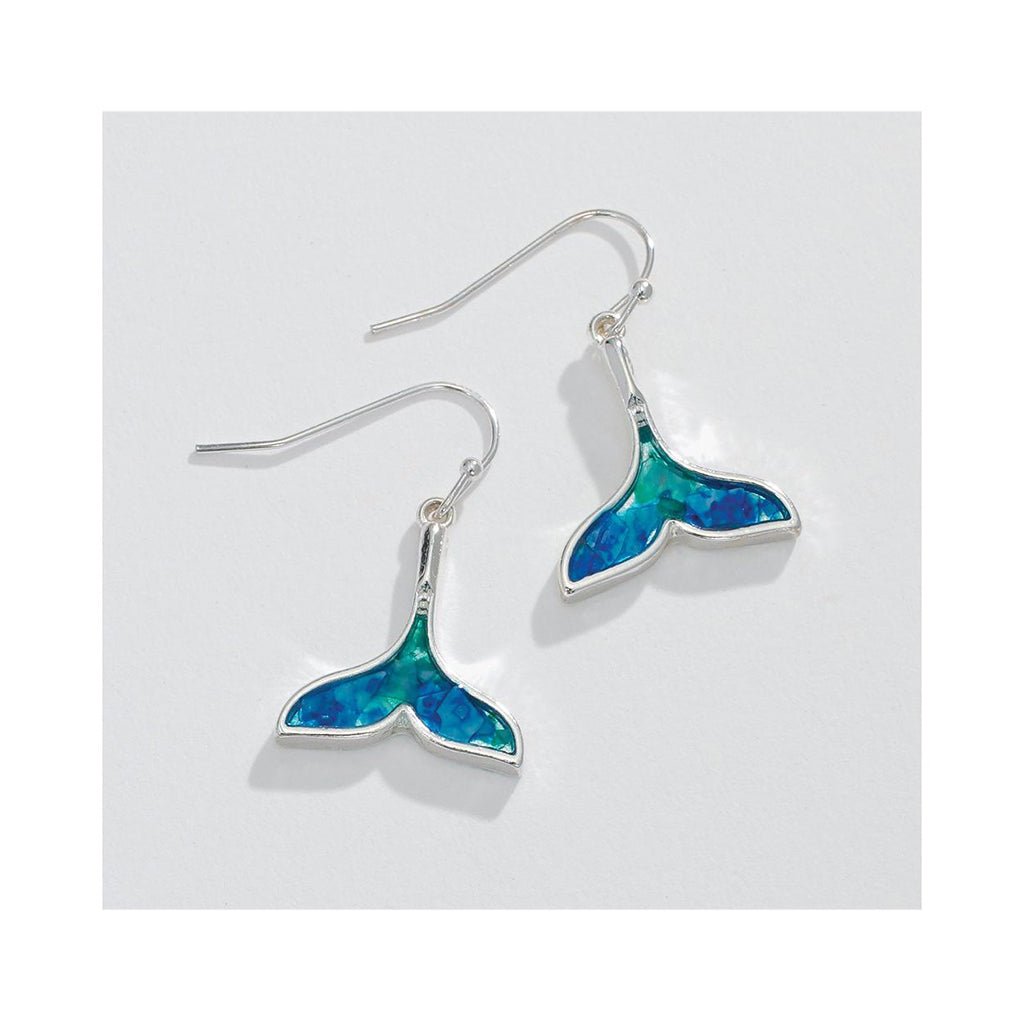 Periwinkle by Barlow  Blue Glitter Resin Inlay Whale Tail - Earrings