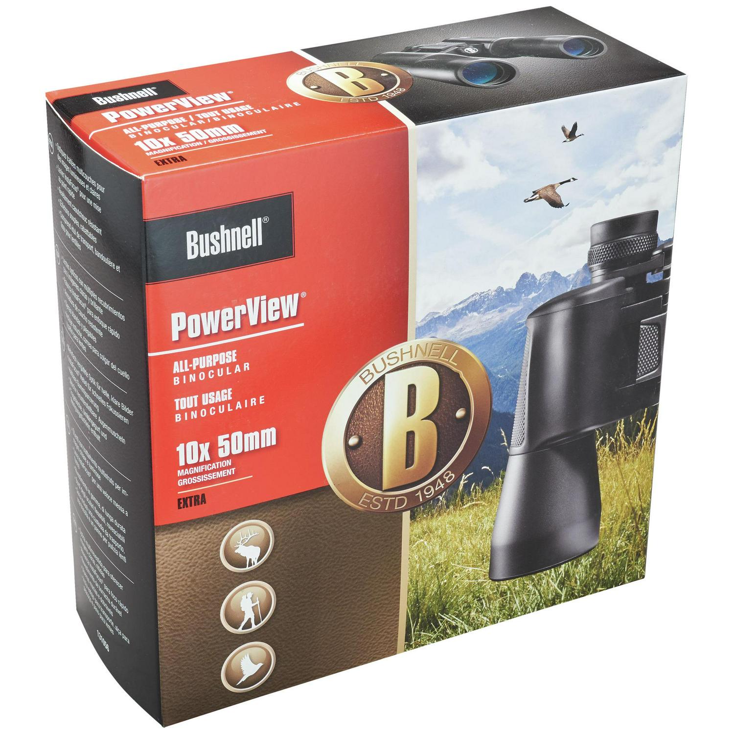 Bushnell PowerView 10x50mm Porro Prism Binoculars， Black