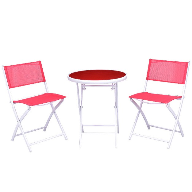 Costway 3 Pcs Folding Bistro Table Chairs Set Garden Backyard Patio Furniture Red