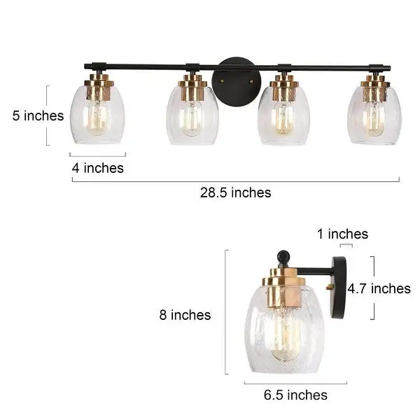 Fintch Modern Farmhouse 4-light Bathroom Vanity Light Fixture Industrial Black Gold Wall Sconce