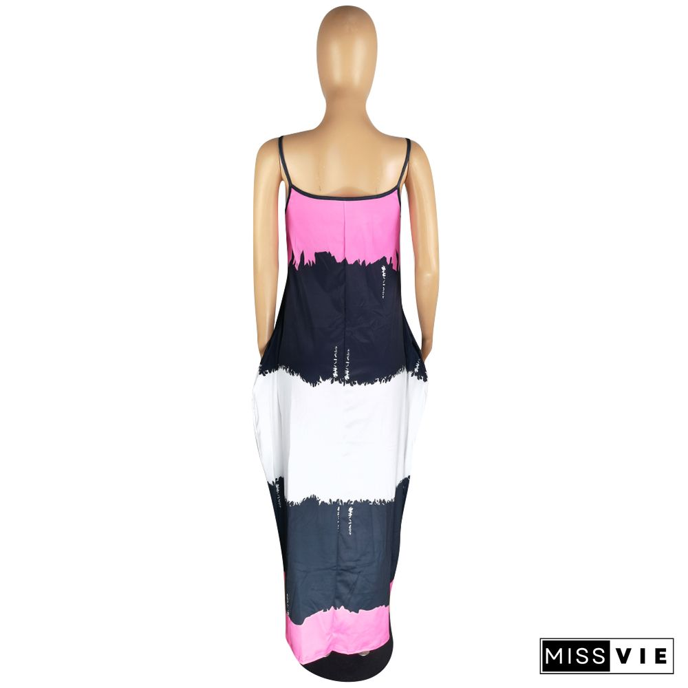 Tie Dye Spaghetti Straps Loose Pocket Maxi Dress