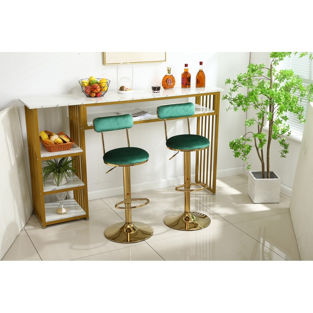 Modern Bar Stools Set of 2  Velvet Height Adjustable Barstools  Armless Kitchen Island Counter Chairs with Back   Footrest