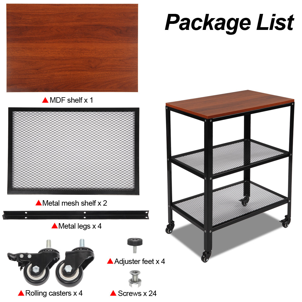 QEEK Serving Cart, 3-Tier Bar Cart on Wheels with Storage and Steel Frame, Microwave Cart, Rolling Kitchen Utility Cart