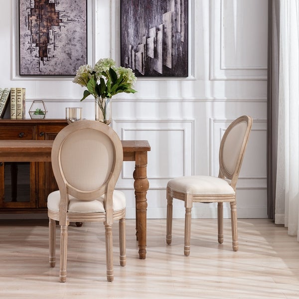 French-Style Round Back Upholstered Accent Dining Chairs with Solid Wood Leg for Dining Room Bedroom Kitchen，Set of 2