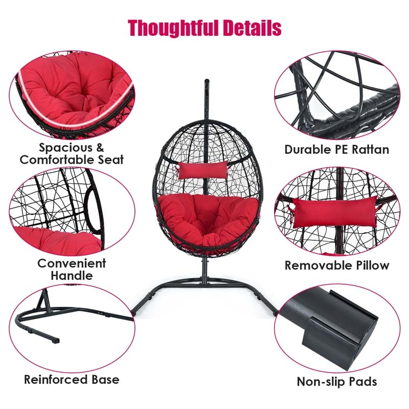 Outdoor Indoor Hanging Egg Chair Hammock Swing Chair with C Hammock Stand Set, Soft Seat Cushion & Pillow