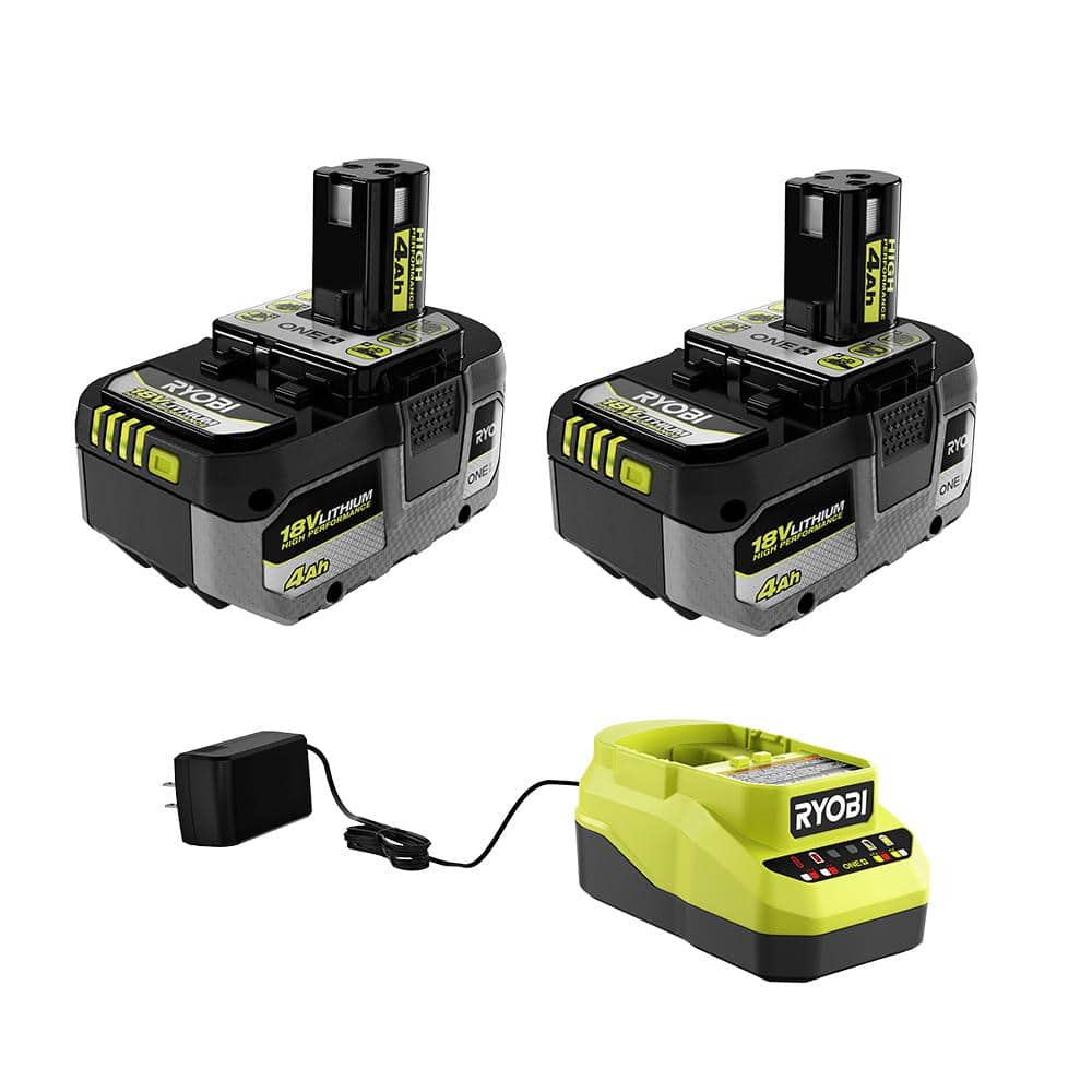 RYOBI ONE+ 18V HIGH PERFORMANCE Lithium-Ion 4.0 Ah Battery (2-Pack) with 18V Lithium-Ion Charger PCL204HPKN