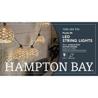 Hampton Bay OutdoorIndoor 10 ft. Plug-In Round Globe Bulb LED Rattan String Light SL9522