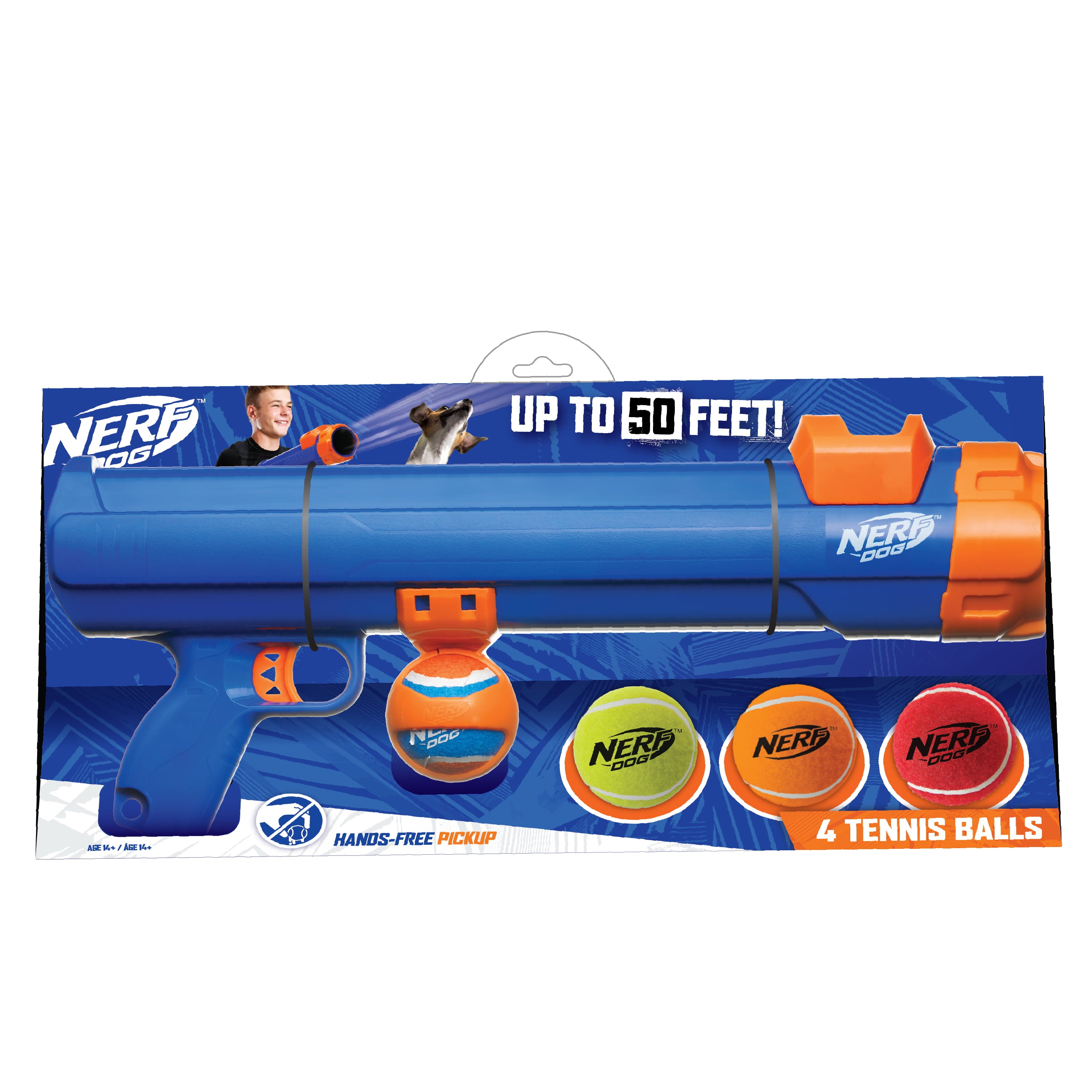 Nerf Dog 20-inch Tennis Ball Blaster Dog Toy with 4 Balls and Ball Clip