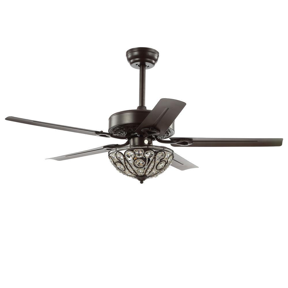 JONATHAN Y Ali 48 in Oil Rubbed Bronze 3Light Wrought Iron LED Ceiling Fan with Light and Remote