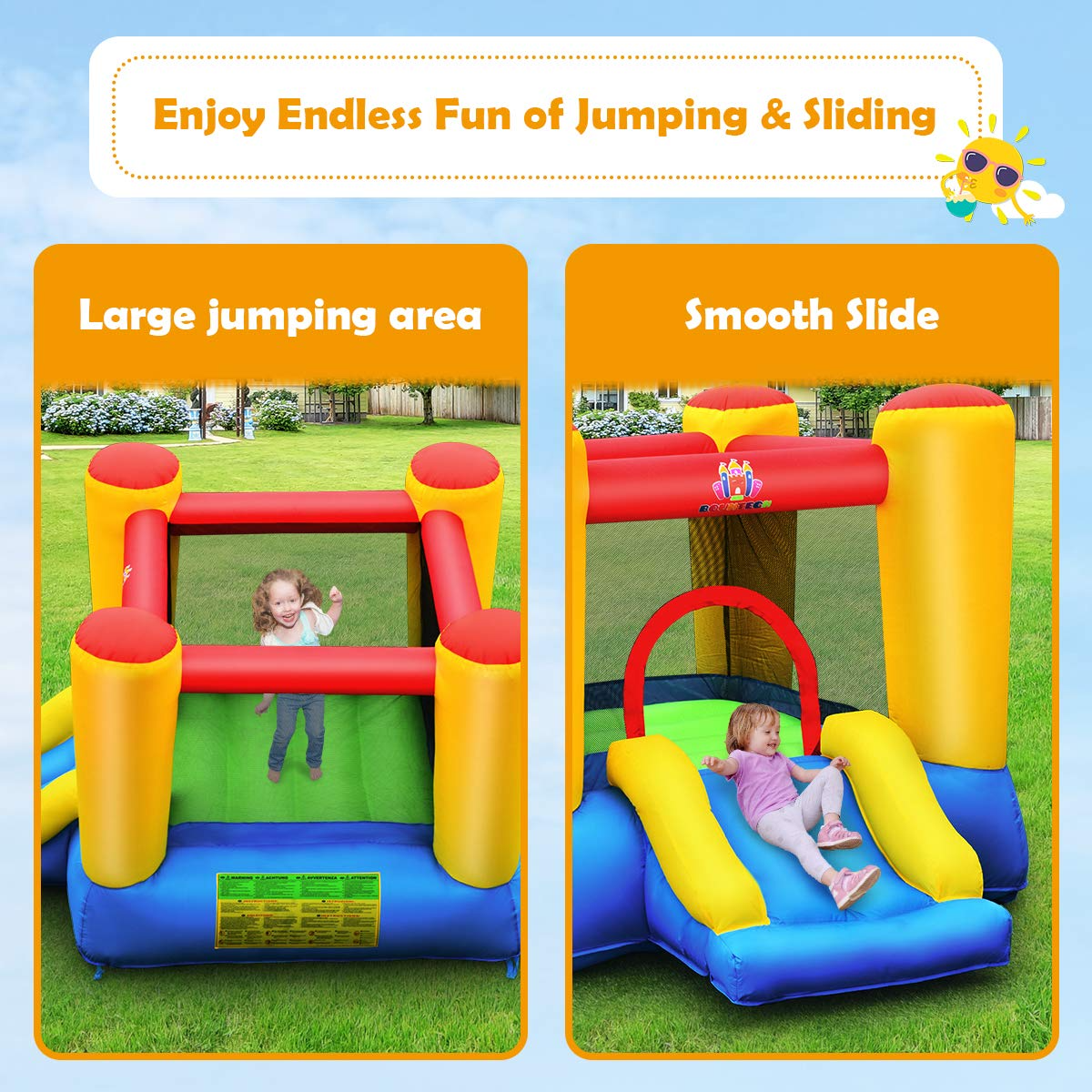 BOUNTECH Inflatable Bounce House, Kids Jump 'n Slide Bouncer with Jumping Area (Without Blower)