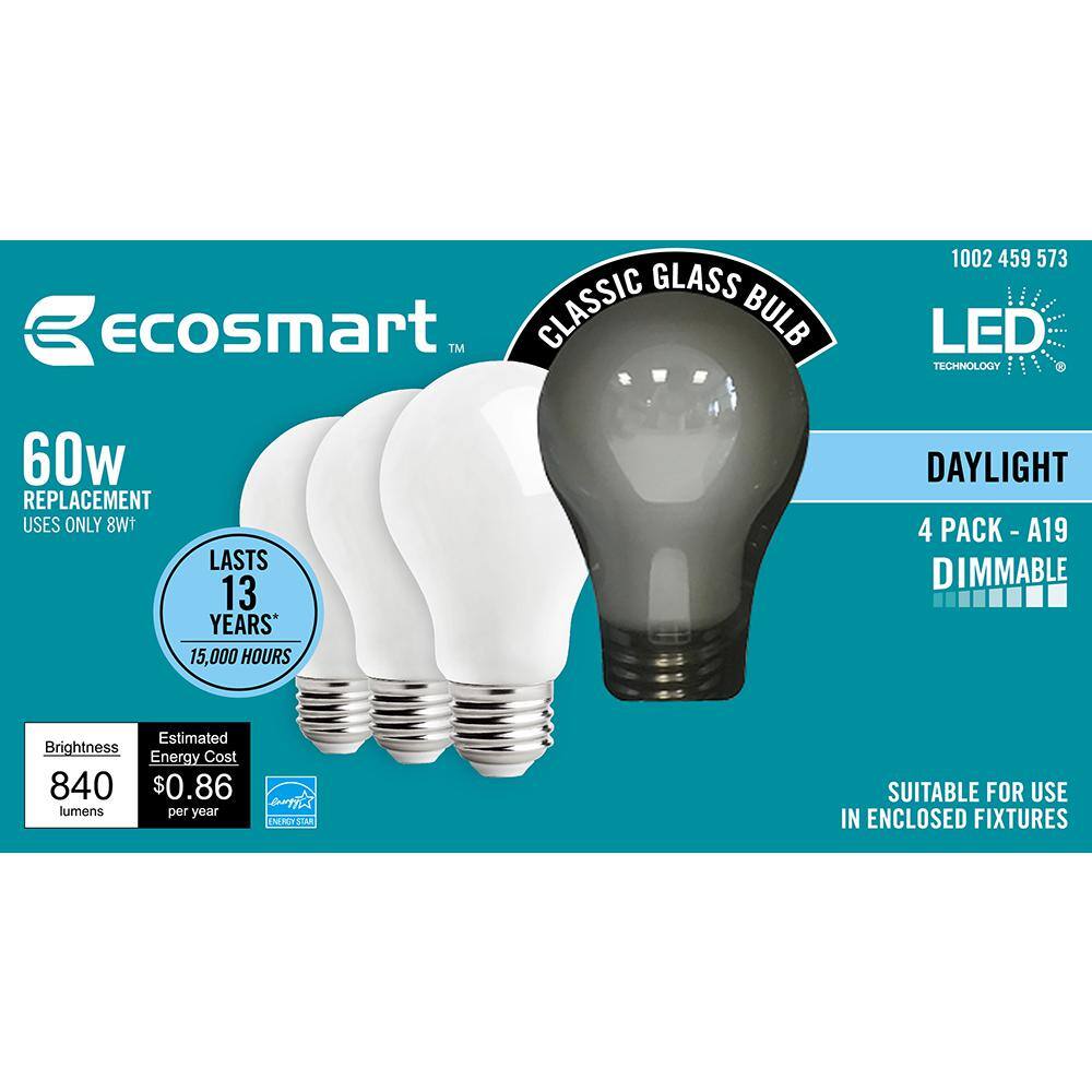 EcoSmart 60-Watt Equivalent A19 Dimmable ENERGY STAR Frosted Filament LED Light Bulb Daylight (16-Pack) A8A19A60WESD03