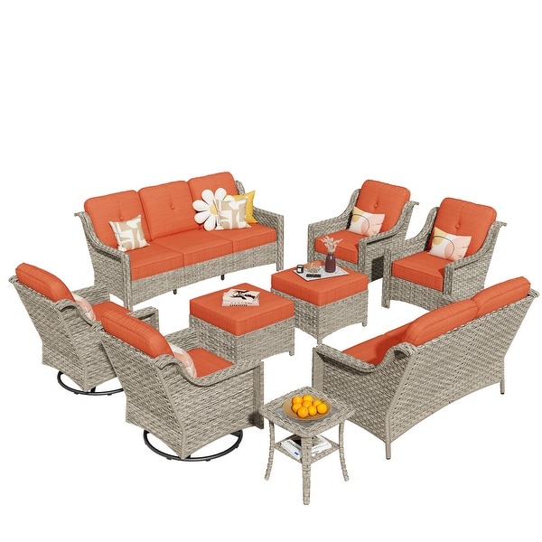 HOOOWOOO 9piece Patio Wicker Furniture Conversation Set with Swivel Chair and Loveseat Sofa