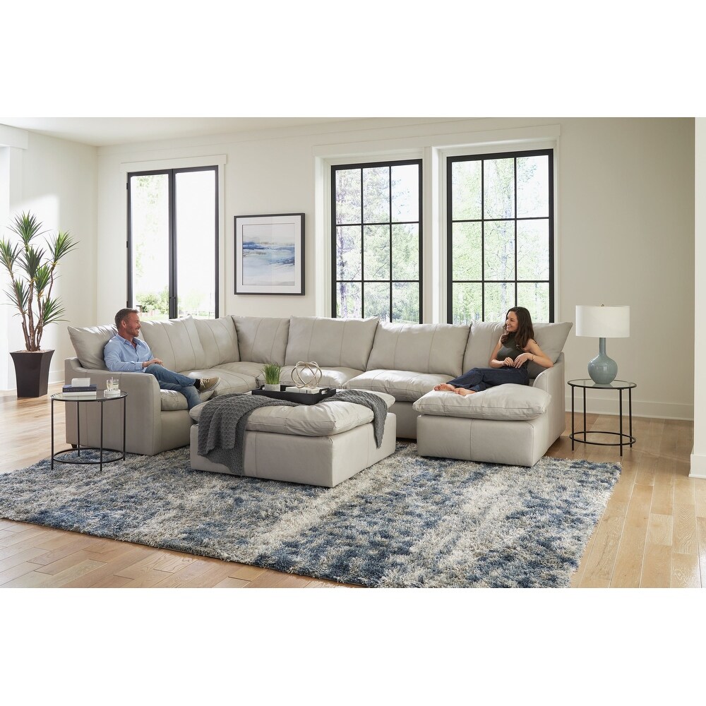 Hopewell 4 Piece Genuine Leather Sectional Chaise with Ottoman  Ice