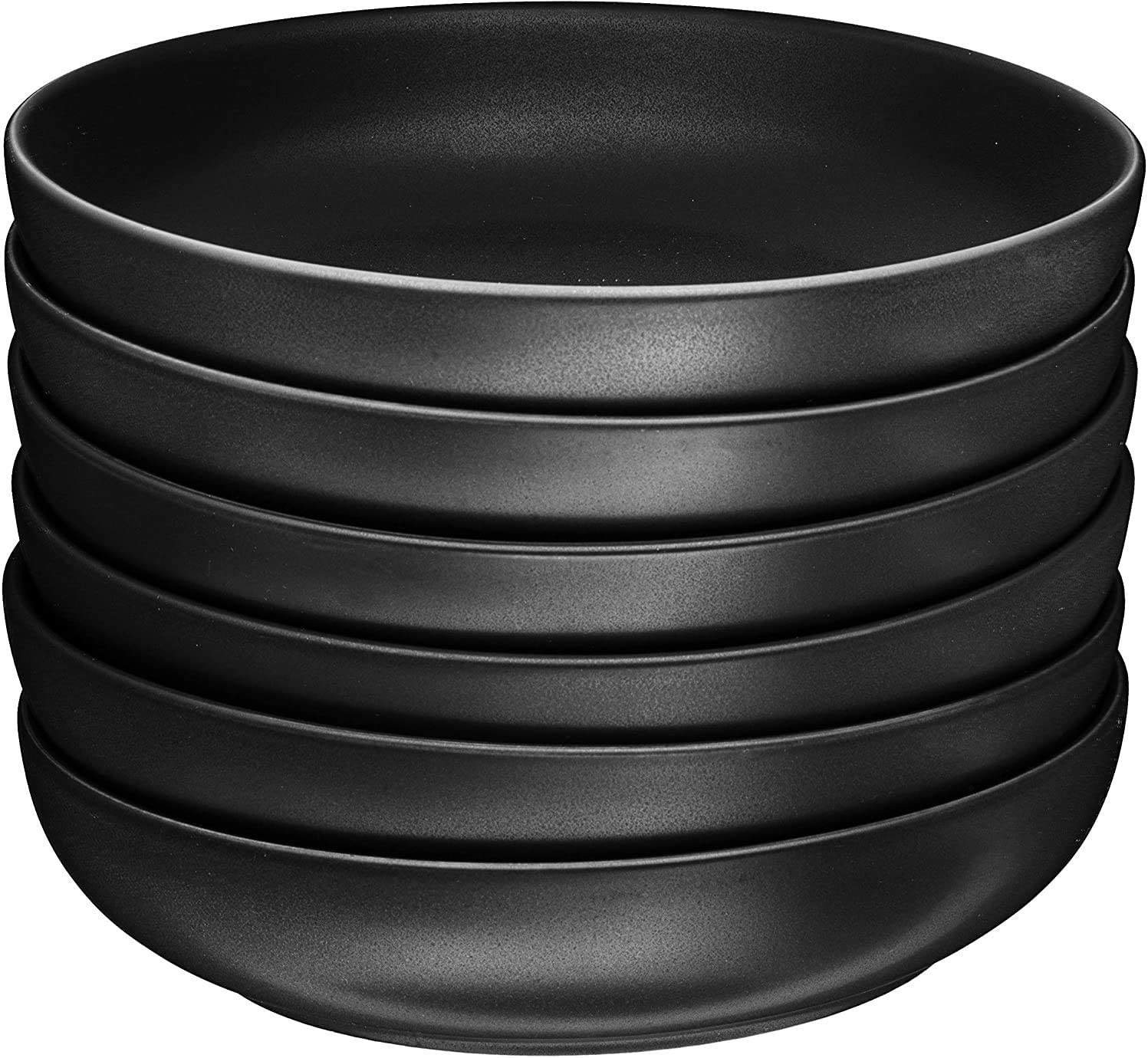 Bruntmor Ceramic Salad， Cereal And Pasta Bowls Set Of 6， Shallow Dinner Bowls That Are Oven， Microwave Oven And Dishwasher Safe， Chip And Scratch Resistant， 24 oz Each (Matte Black)