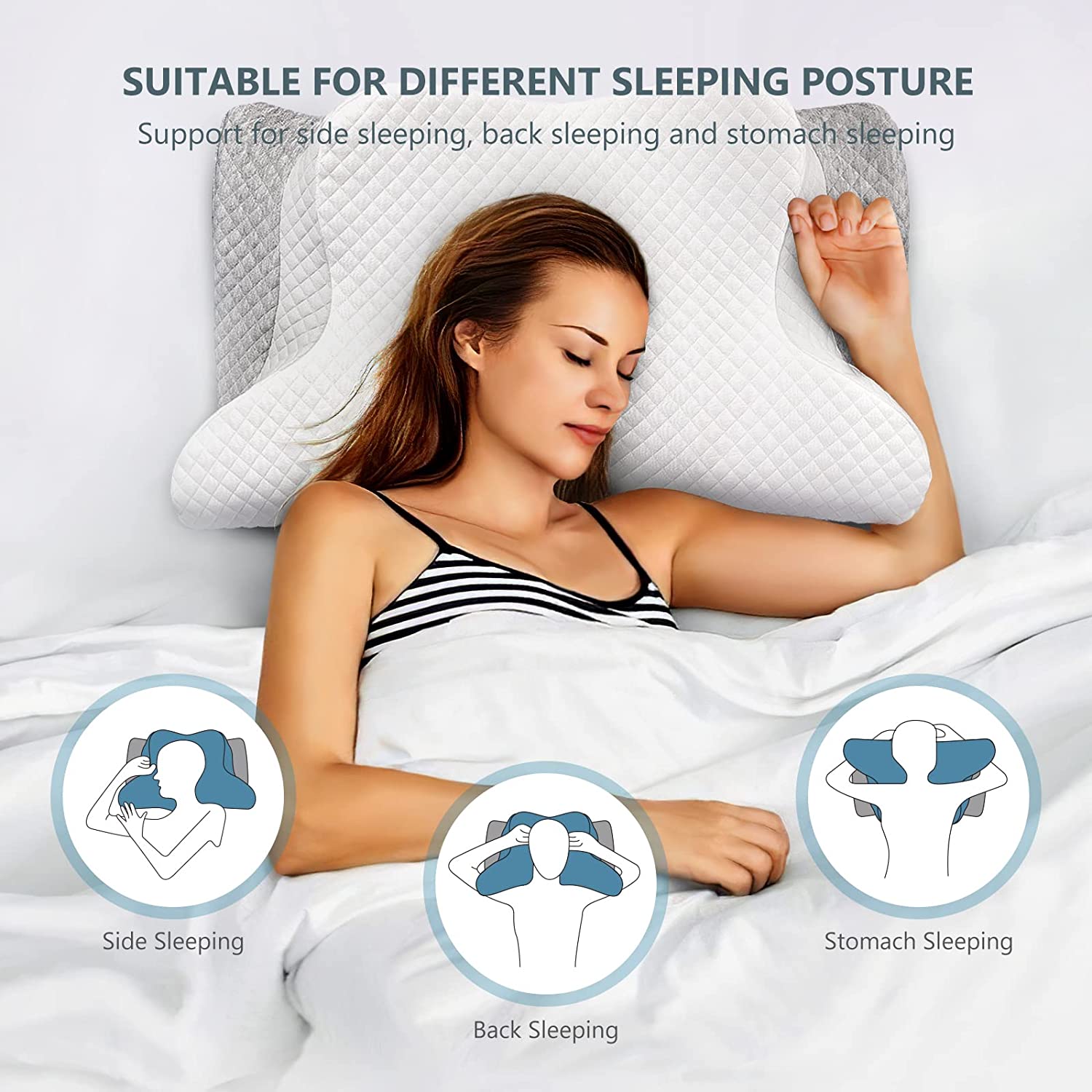 Adjustable Cervical Memory Foam Pillow, Odorless Neck Pillows for Pain Relief, Orthopedic Contour Pillows for Sleeping with Cooling Pillowcase, Bed Support Pillow for Side, Back, Stomach Sleeper