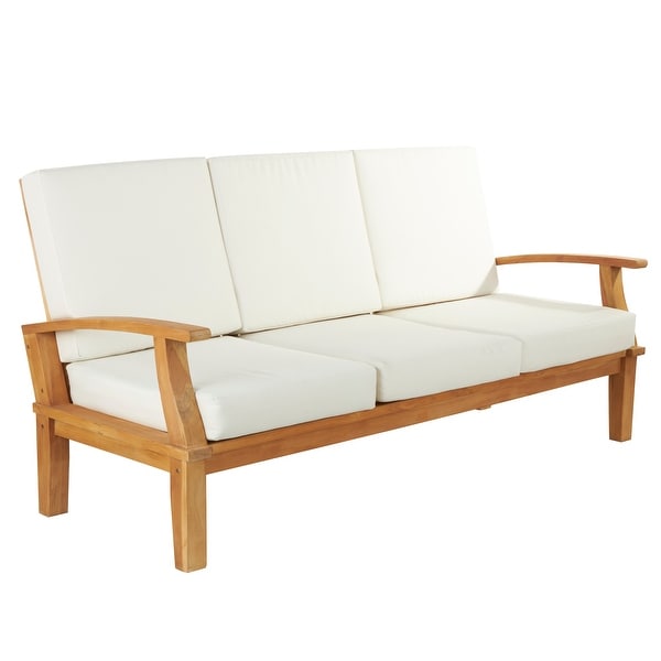 Teak Wood Traditional Outdoor Seating Set with OffWhite Cushions (Set of 5 Pieces)