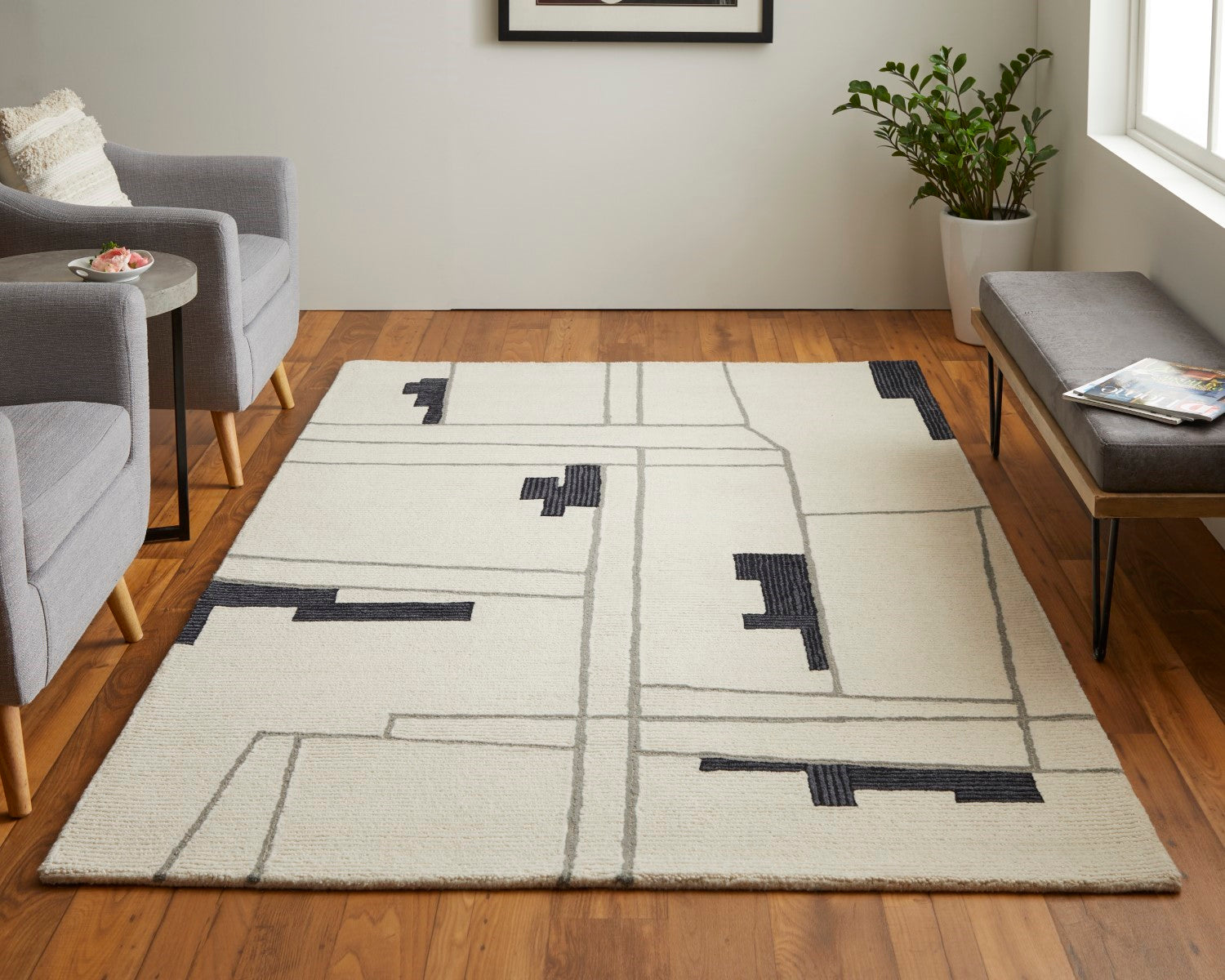 Ardon Architectural Hand Tufted Ivory / Black Rug