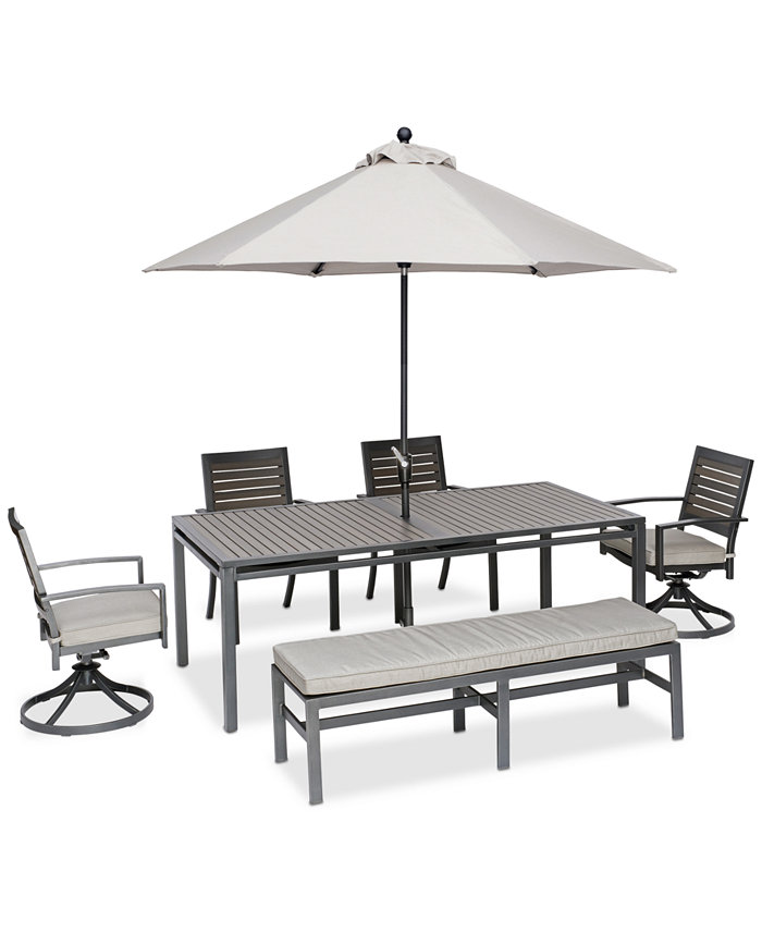 Agio CLOSEOUT! Marlough II Aluminum Outdoor 6-Pc. Dining Set (84 x 42 Dining Table 2 Dining Chairs 2 Swivel Rockers and 1 Bench)