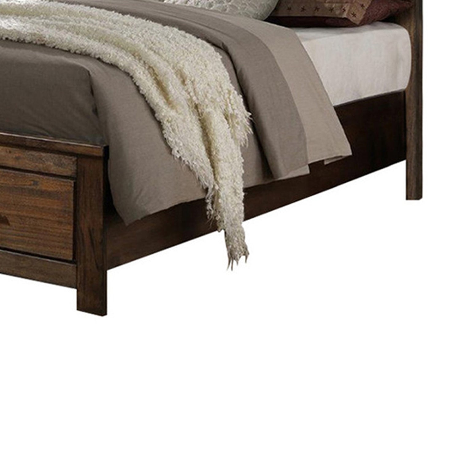 Benzara BM168618 56 x 62 x 82 in. Wooden Queen Size Bed with Display & Storage Drawers& Oak