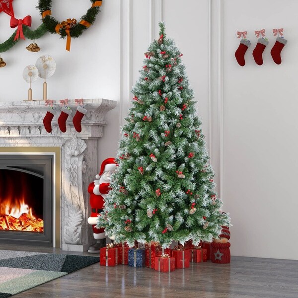 Holiday Hinged Christmas Tree with PVC Branch Tips，Warm White LED Lights