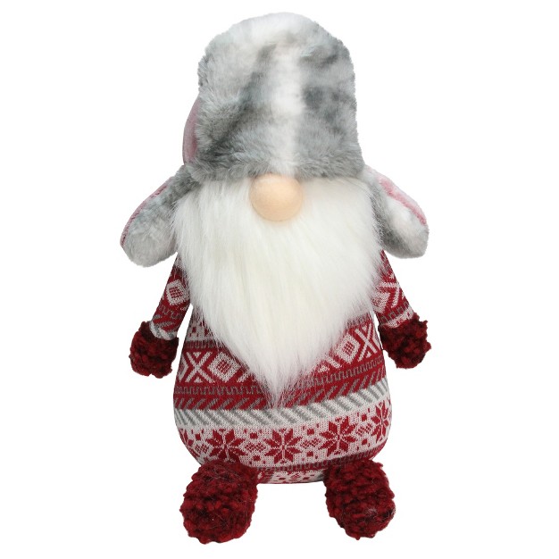 Red And White Nordic Gnome With Pink And Grey Fur Trapper Hat Christmas Decoration