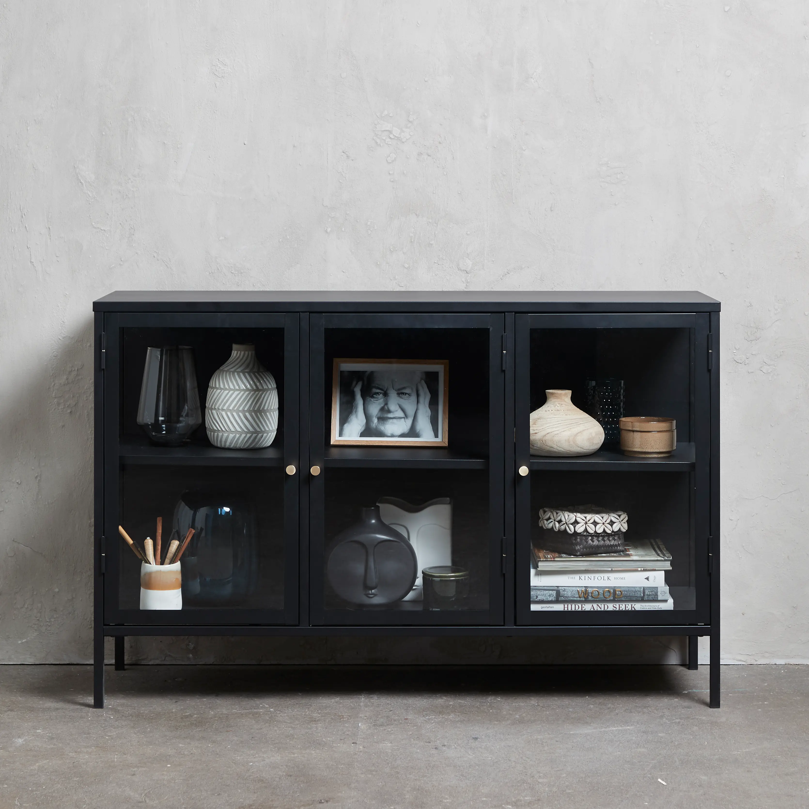 Carmel Black Metal and Glass 3-Section Sideboard