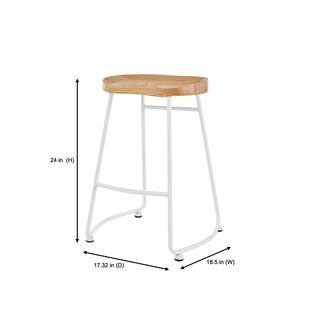 StyleWell Modern White Metal Backless Counter Stool with Wood Seat (Set of 2) RW812-24-WHT