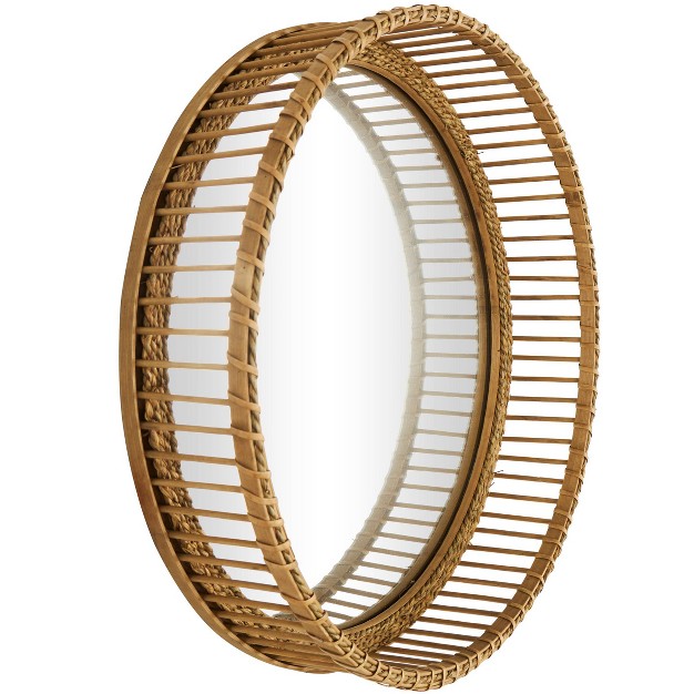 Bamboo Handmade Woven Wall Mirror Light Brown The Novogratz