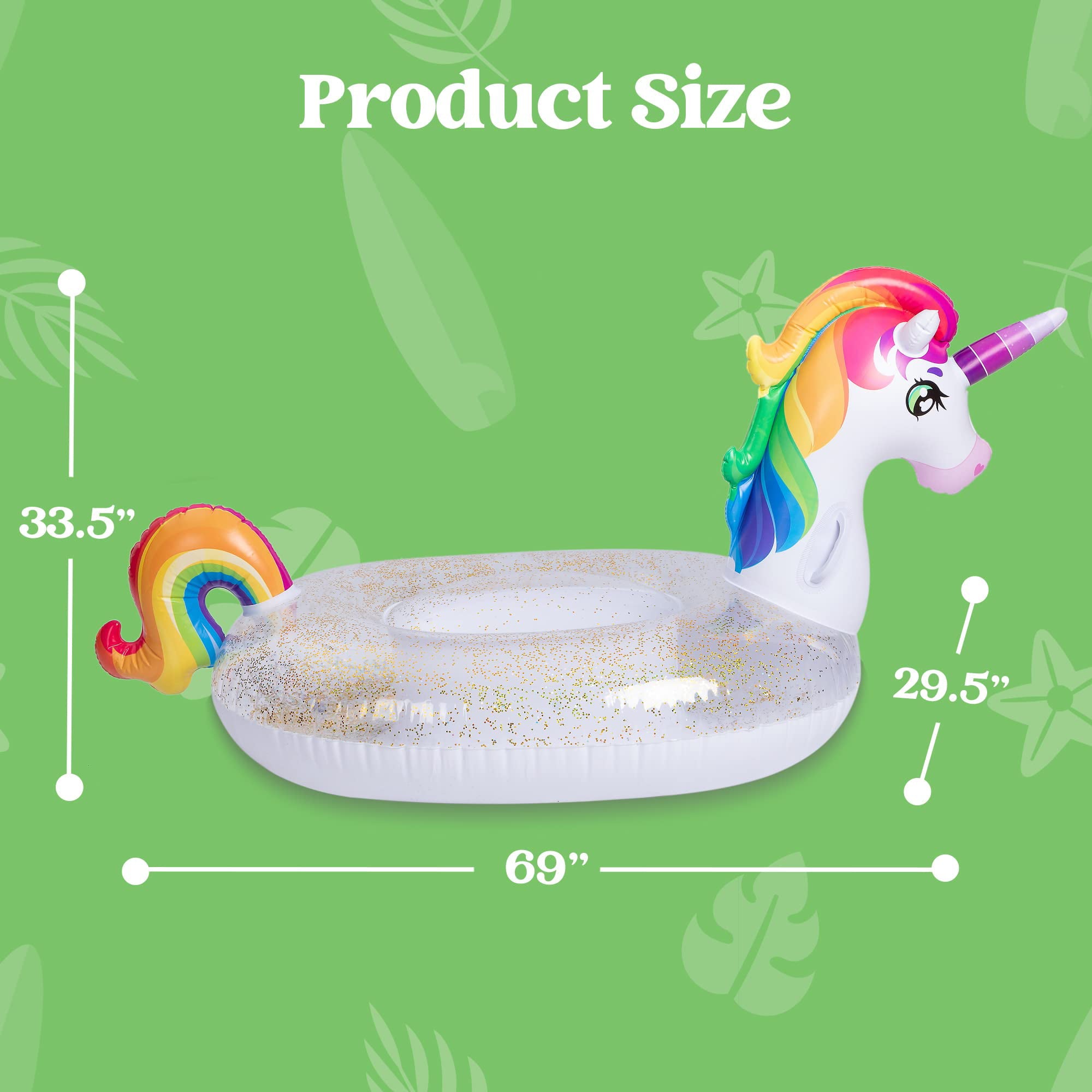 JOYIN Inflatable Unicorn Pool Float with Glitters, Fun Beach Floaties, Ride On Unicorn Raft, Pool Toys, Summer Party Lounge Raft Decorations for Kids (69” x 29.5” x33.5”)