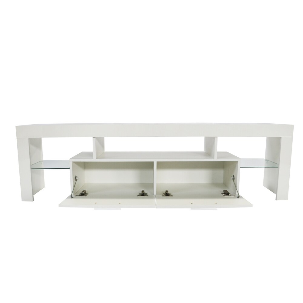 White morden TV Stand with LED Lights high glossy front TV Cabinet