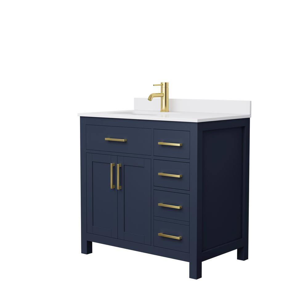 Wyndham Collection Beckett 36 in. W x 22 in. D x 35 in. H Single Sink Bathroom Vanity in Dark Blue with White Cultured Marble Top WCG242436SBLWCUNSMXX