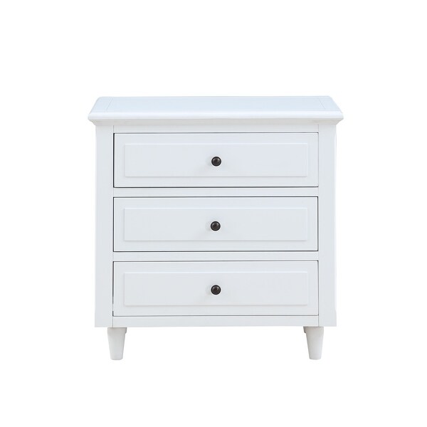 3-Drawer White Nightstand with Storage Wood Cabinet - - 34395861