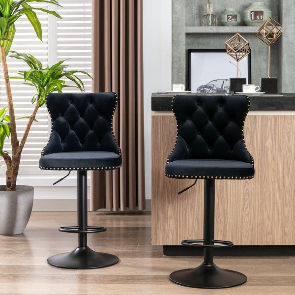 Swivel Velvet Barstools Adjusatble Seat Height from 25-33 Inch， Set of 2