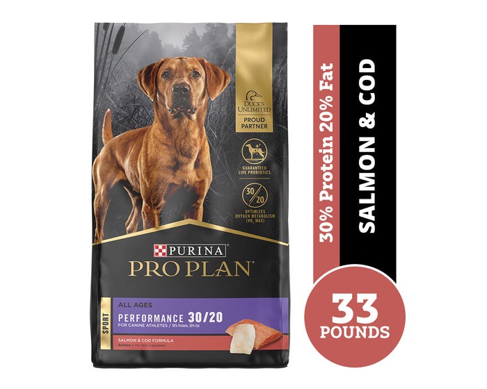 Purina Pro Plan Sport Performance 30/20 Salmon  Cod Formula Dry Dog Food， 33 lb. Bag