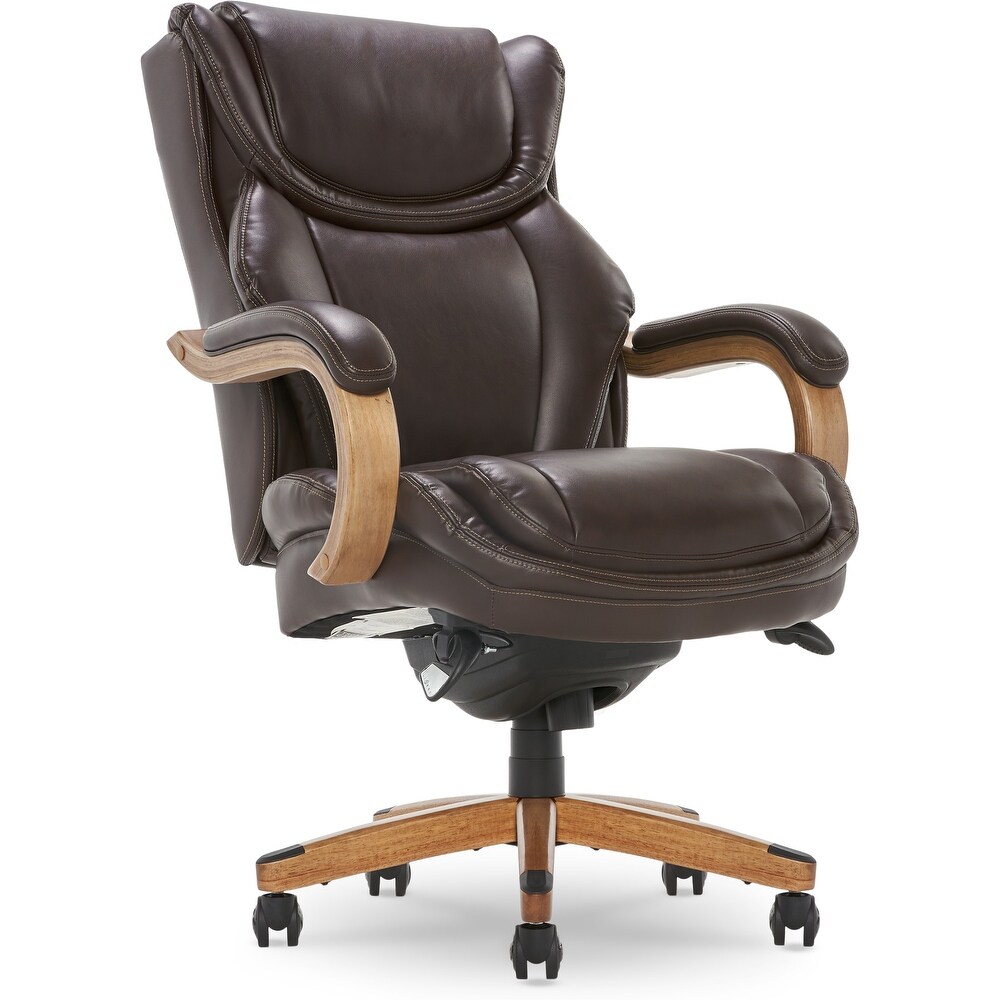 La Z Boy Harnett Big and Tall Executive Office Chair with Comfort Core Cushions  Ergonomic High Back Chair with Solid Wood Arms