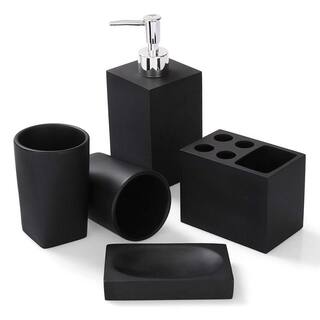 Dracelo 5-Piece Bathroom Accessory Set with Dispenser Pump Toothbrush Holder 2 Tumblers Dish in Black B07VXVBDS1