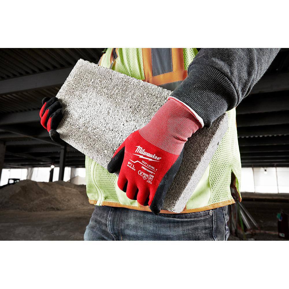 MW Medium Red Nitrile Level 1 Cut Resistant Dipped Work Gloves (8-Pack) 48-22-8901X8