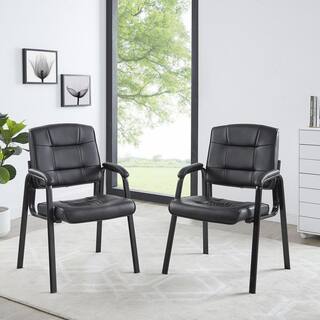 HOMESTOCK Black Office Guest Chair Set of 2 Leather Executive Waiting Room Chairs Lobby Reception Chairs with Padded Arm Rest 85456W