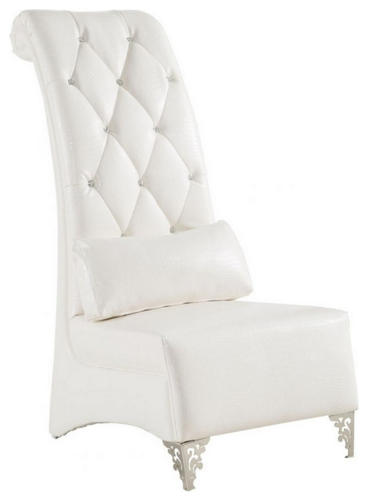 Tufted Faux Leather Accent Chair With High Back And Rolled End  White   Traditional   Armchairs And Accent Chairs   by VirVentures  Houzz