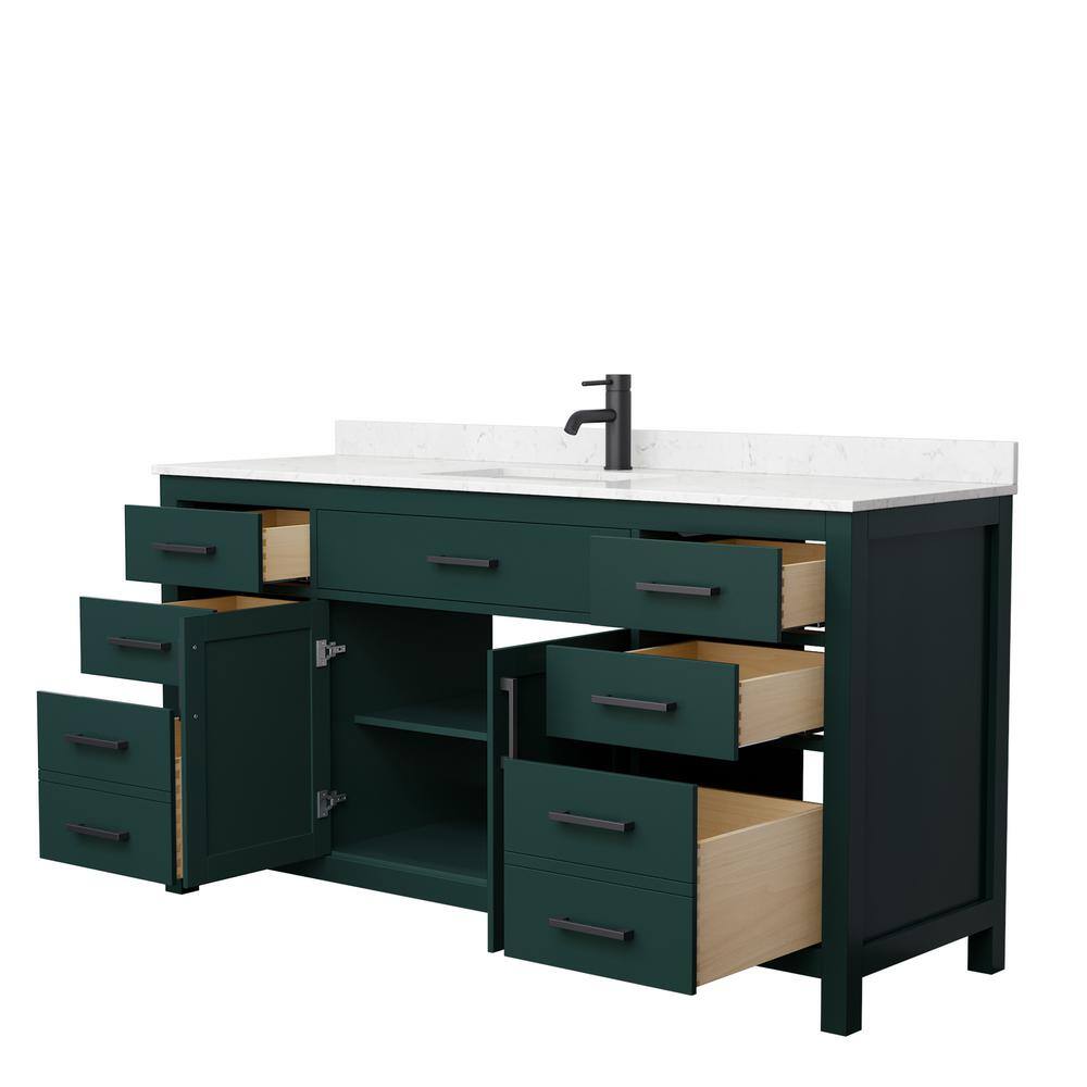 Wyndham Collection Beckett 66 in. W x 22 in. D x 35 in. H Single Sink Bathroom Vanity in Green with Carrara Cultured Marble Top WCG242466SGKCCUNSMXX