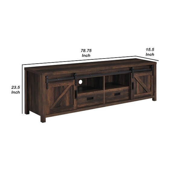 Sem 79 Inch TV Media Entertainment Console， 2 Drawers， Dark Brown Finish