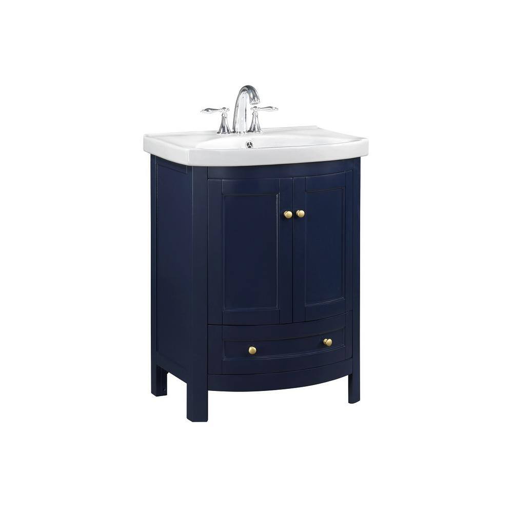 Runfine 24 in. W x 19 in. D x 34 in. H dark blue Bathroom Vanity with Vitreous China Top and Basin in White RFVA0069B