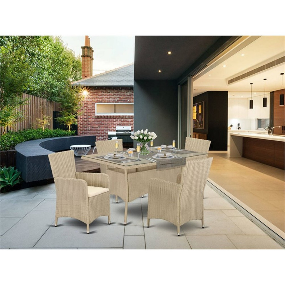 East West Furniture Valencia 5 piece Modern Metal Patio Dining Set in Cream   Tropical   Outdoor Dining Sets   by Homesquare  Houzz