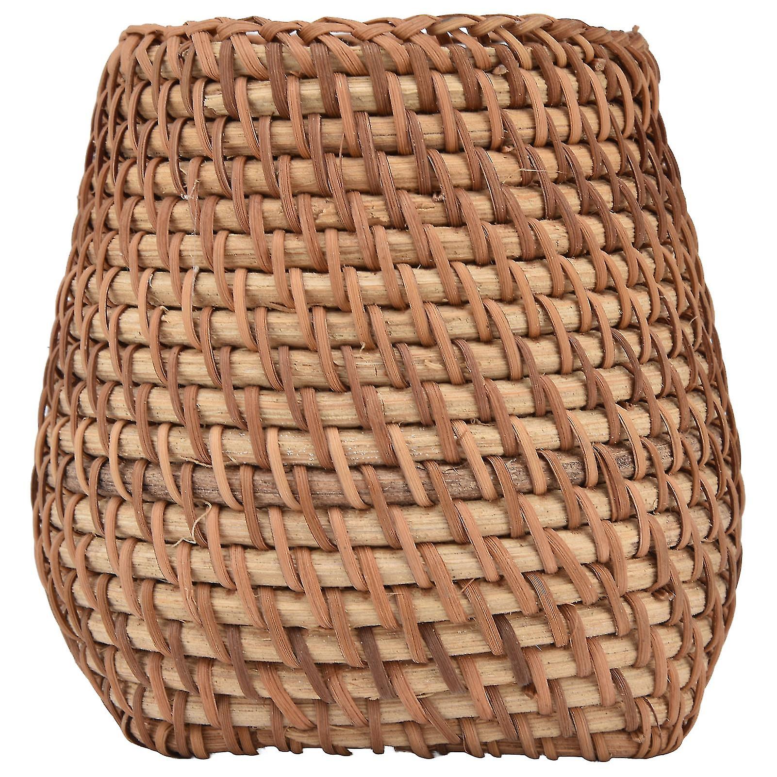 Rattan Pen Holder Hand Woven Cylindrical Desk Organizer Office Home Tea Set Storage Basket