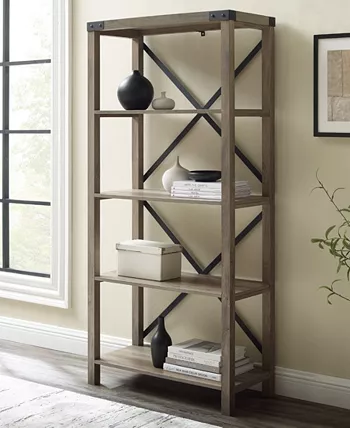 Walker Edison Farmhouse Metal X Bookcase