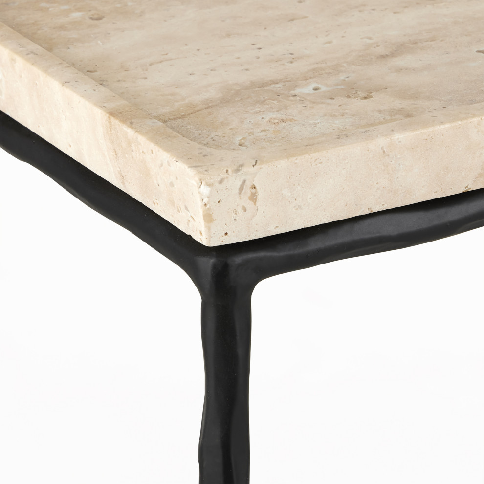 Boyles Travertine Accent Table   Industrial   Side Tables And End Tables   by Sideboards and Things  Houzz