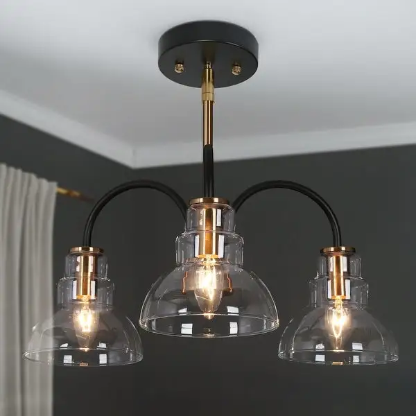 Modern Black Gold 3-light Chandelier Glass Barn Island Pendant Lighting - D18