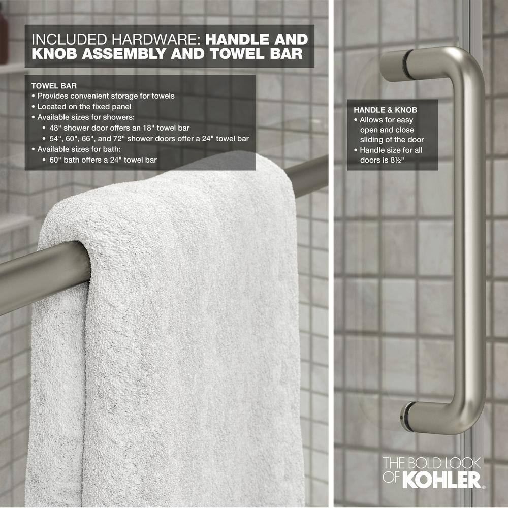 KOHLER Elate 59.625 in. W x 56.75 in. H Sliding Frameless Tub Door in Anodized Matte Nickel with Crystal Clear Glass 707609-6L-MX