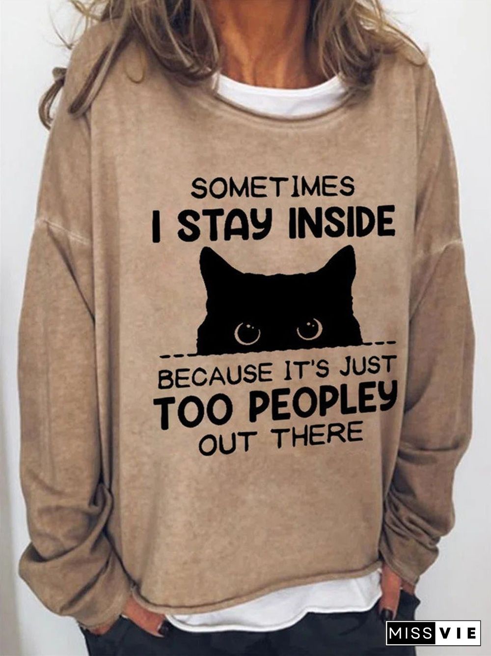 Women's Long Sleeve Scoop Neck Cat Graphic Printed Sweatshirts Tops