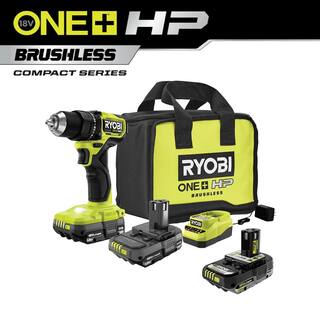 RYOBI ONE+ HP 18V Brushless Cordless Compact DrillDriver Kit w Batteries Charger Bag  2.0 Ah HIGH PERFORMANCE Battery PSBDD01K-PBP003